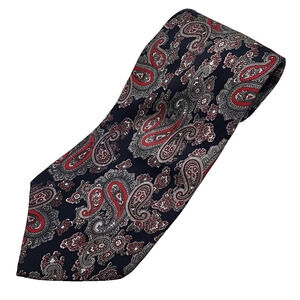 Bert Pulitzer Blue-Gray-Red Paisley Silk Necktie - Like New